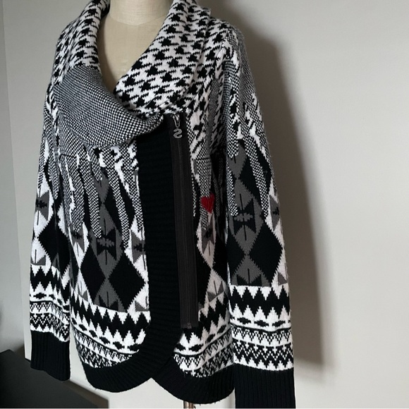 Desigual houndstooth shawl collar zip up sweater size XL. - Picture 2 of 8